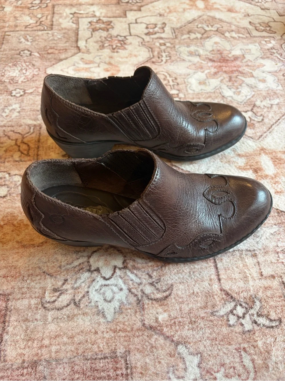 Born Dark Brown Leather Ankle Booties with Slip-On Elastic Sides